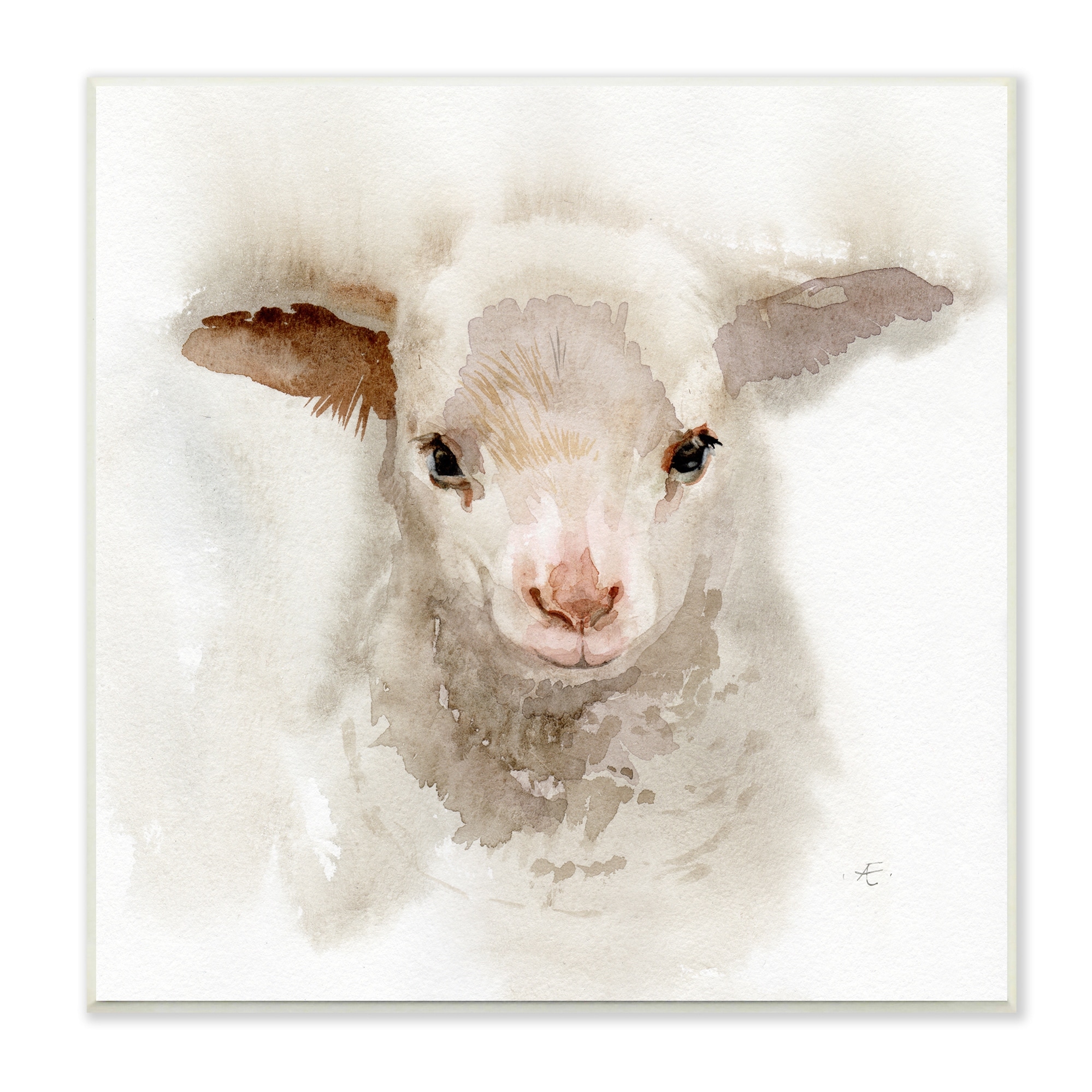 Stupell Baby Lamb Farm Portrait Minimal Shaggy Animal Wood Wall Art