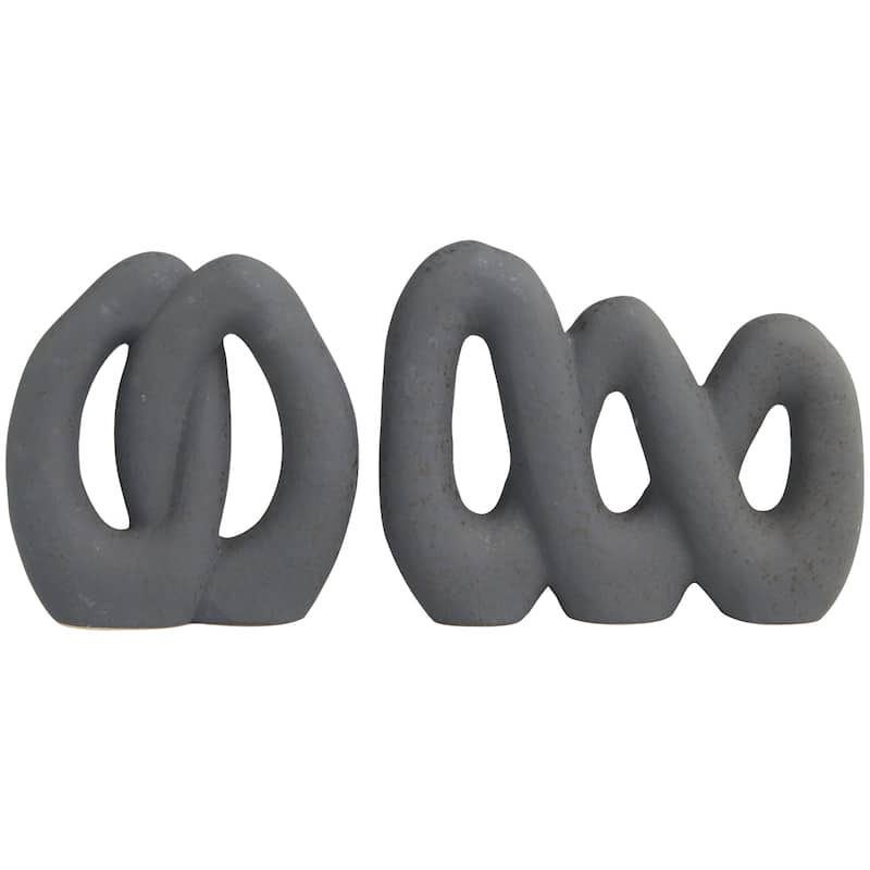 CosmoLiving by Cosmopolitan Black Ceramic Linked Abstract Decorative Sculpture (Set of 2)
