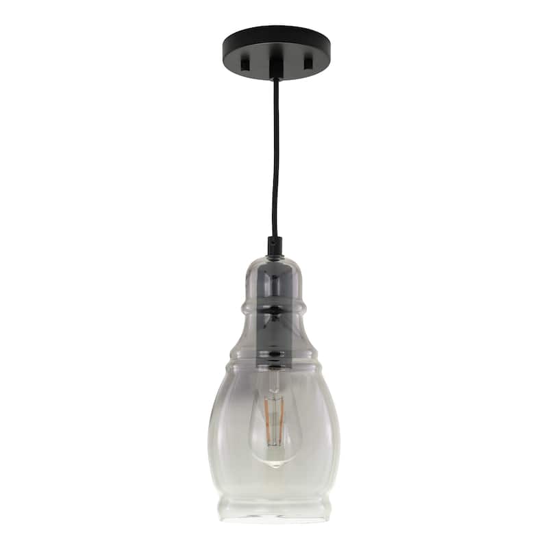 Millie Matte Black Mini Pendant Ceiling Light Smoke Gray Glass - 5.25-in W x 11.75-in H x 5.25-in D