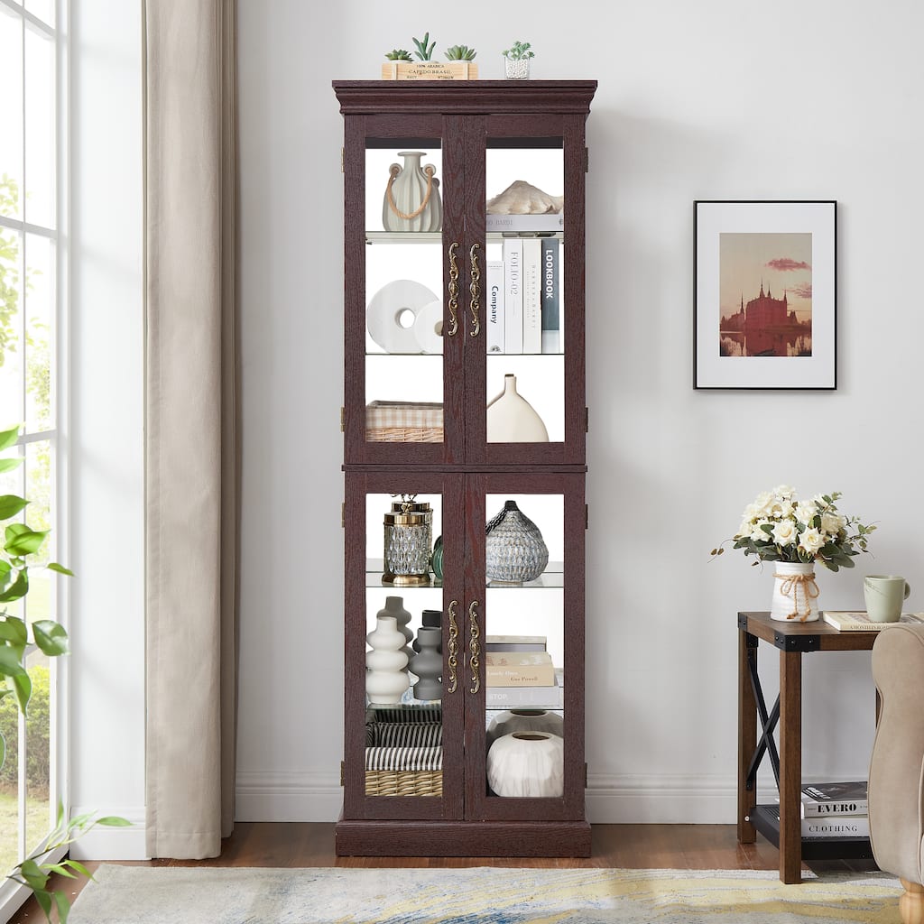 Lighted Glass Curio Display Cabinet,Display Cabinet,Glass Storage Cabinet Glass Wine cabinet Wood Frame Toy Display