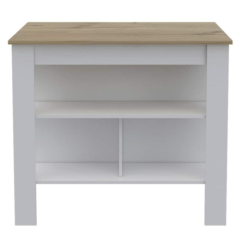 Cala Kitchen Island, Four Legs, Three Shelves -White / Light Oak - Multi