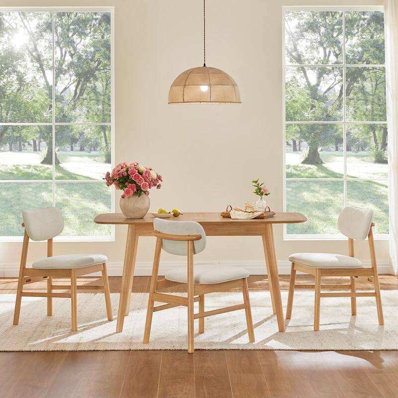 Spruce & Spring Extendable Dining Table Set with Woven Rattan Dining Chairs