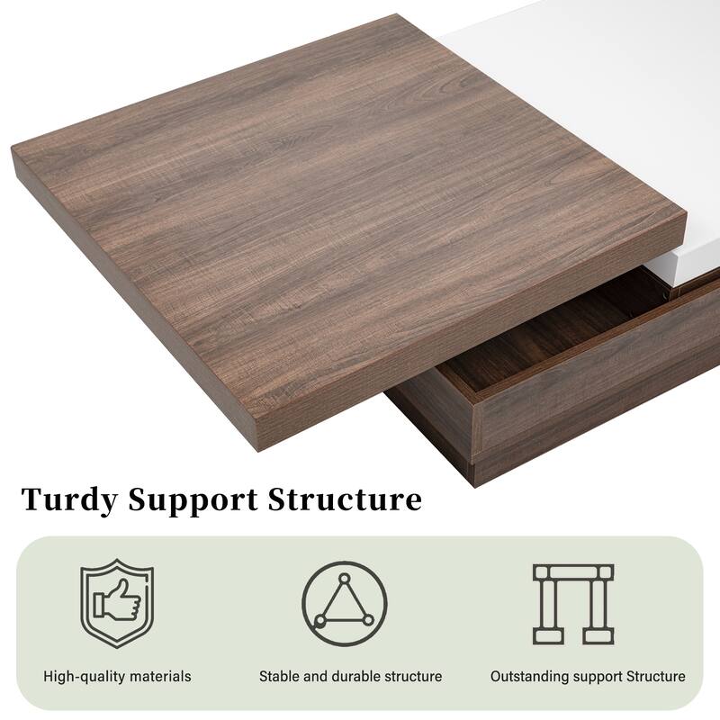 35.4" Modern Coffee Table with Rotatable Top and 1 Hidden Storage Space