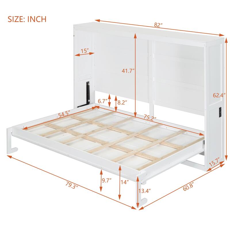 Roomfitters Murphy Bed, Foldable Wall Bed with Rattan-Inspired Cabinet Design