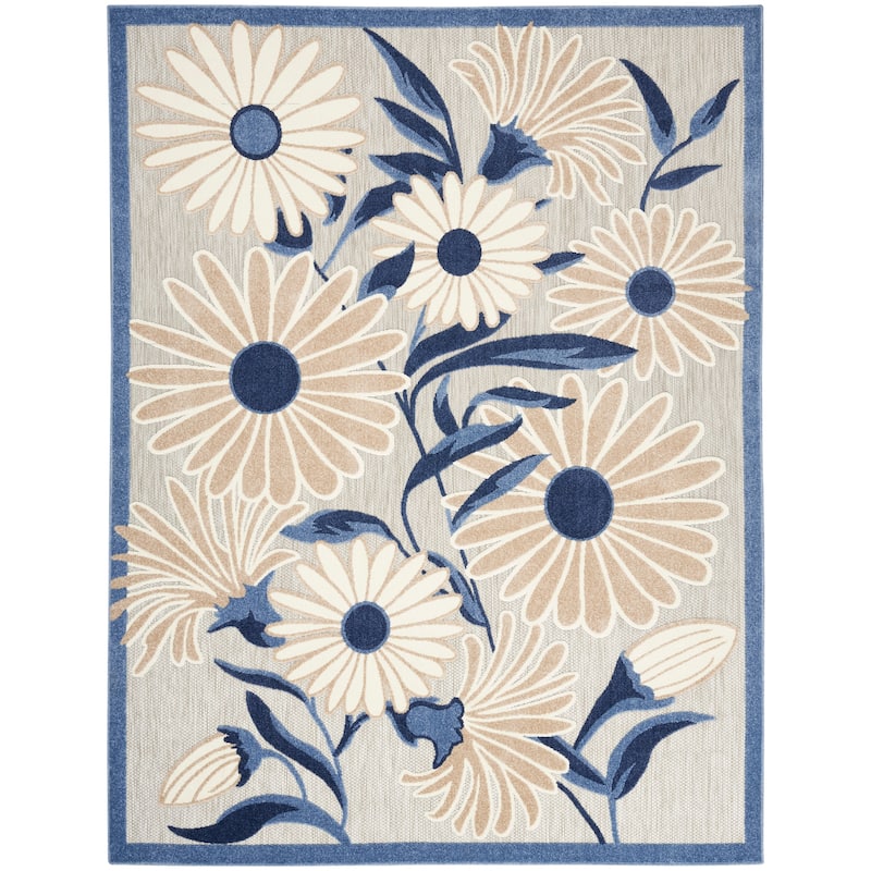 Nourison Alice Indoor/Outdoor Floral Area Rug. - Blue/Grey - 9'x12'