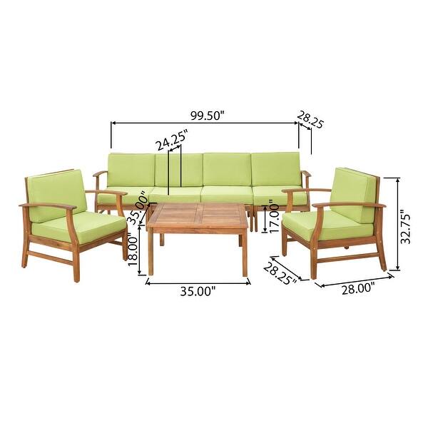 dimension image slide 2 of 5, Perla Acacia Wood 7-piece Outdoor Chat Set by Christopher Knight Home