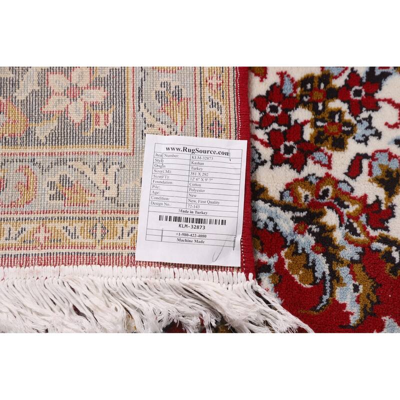 Kashan Turkish Area Rug Machine-Made Oriental Red Carpet - 9'7" x 12'6"