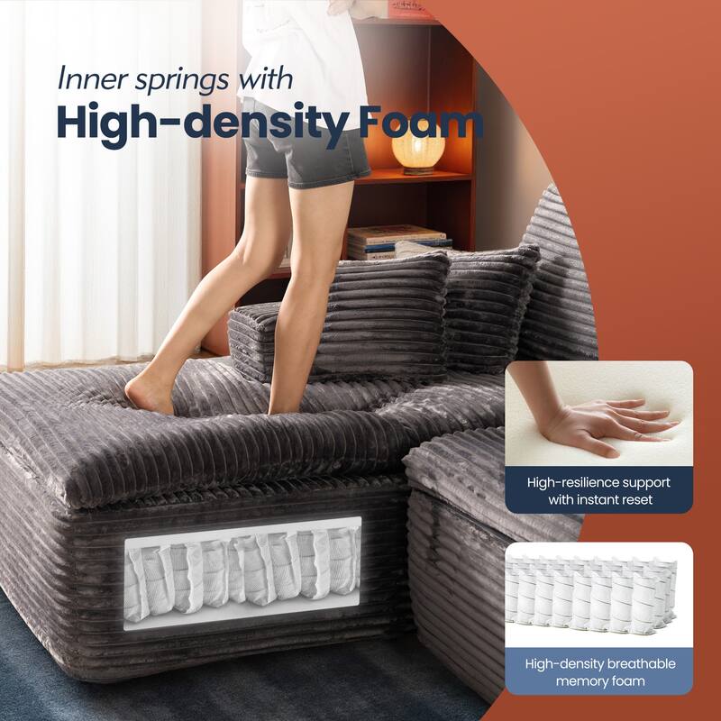 HOOOWOOO Modern Upholstered Fabric Sectional Sofa with Chaise