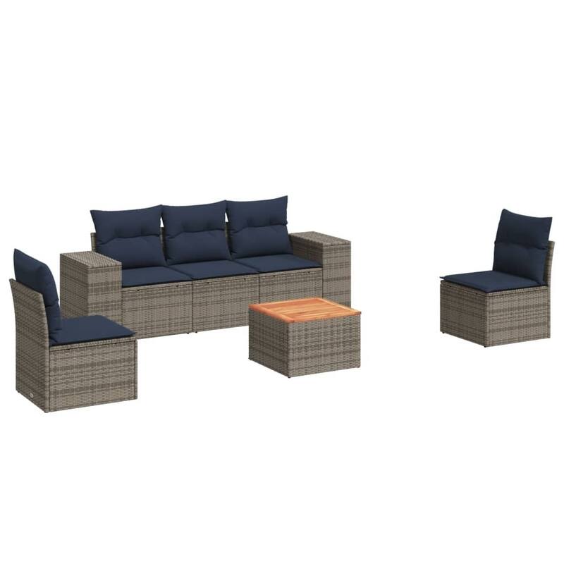 vidaXL Patio Sofa Set with Cushions Outdoor Furniture 6 Piece Poly Rattan - 21.7x 24.4x 27.2