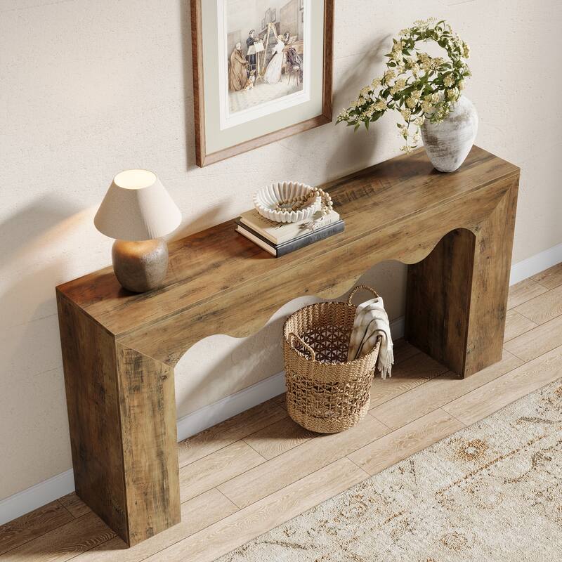 63” Farmhouse Console Table, Brown Entryway Table with Storage