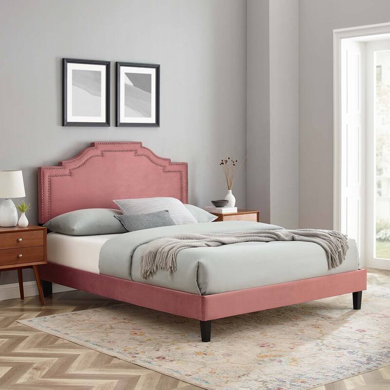 Adelaide Performance Velvet King Platform Bed - Dusty Rose - King