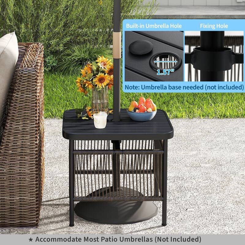Gymax 2 PCS Outdoor PE Rattan Side Table w/ 1.57'' Umbrella Hole