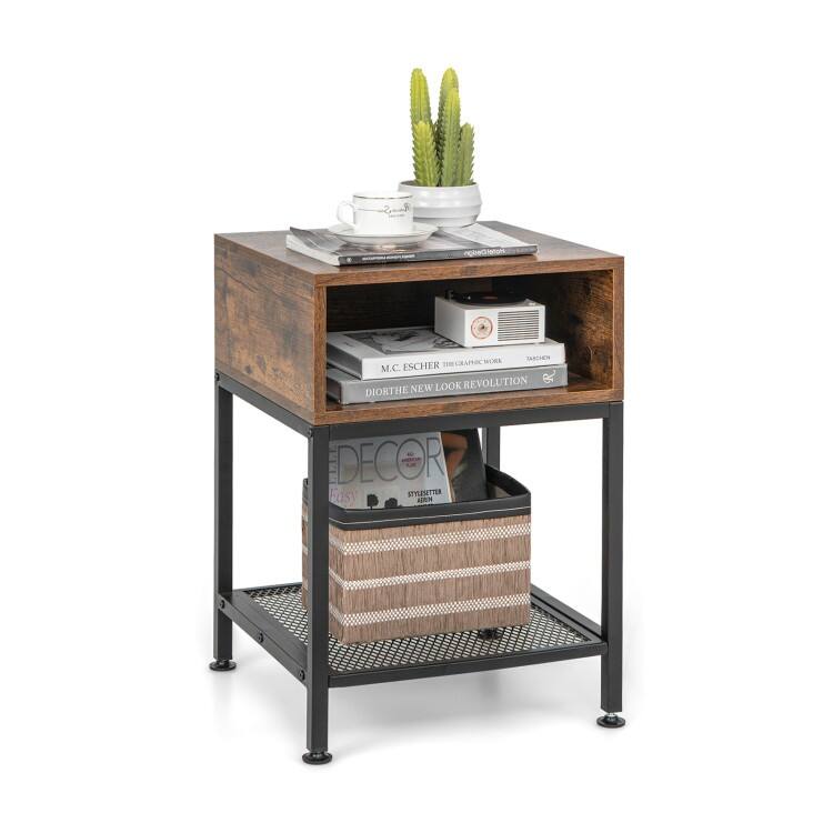 Metal Frame End Table with Storage Shelf for Bedroom and Office Use - 16" x 16" x 22.5"