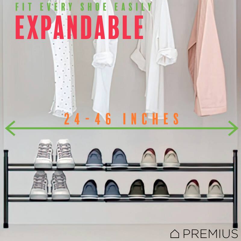 PREMIUS 2-Tier Shoe Rack, Black, 29x12x16.5 Inches - 29x12x16.5 Inches