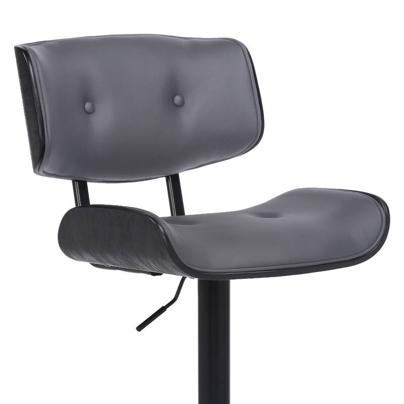 Grey and Black Full Backrest Swivel Bar Stool with Faux Leather Upholstery Seat and Footrest Lever Lift - 46”H x 20”W x 22”D
