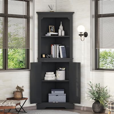 Tall Corner Cabinet with Doors for Living room, Bathroom, Dining Room or Kitchen