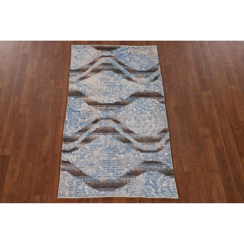 Striped / Modern Accent Rug Hand-Knotted Wool Carpet - 2'8"x 4'7"
