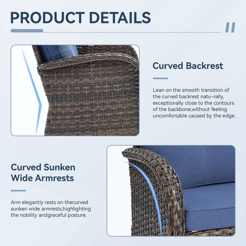 Gymojoy 5-Piece Outdoor Wicker Patio Furniture with 3 Seat Sofa & Swivel Chair, Coversation Set with Water Resistant Cushions