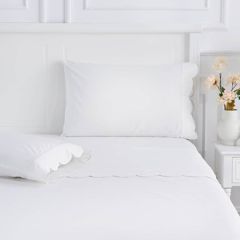 Percale Cotton Scalloped Embroidered Crisp Sheet Set