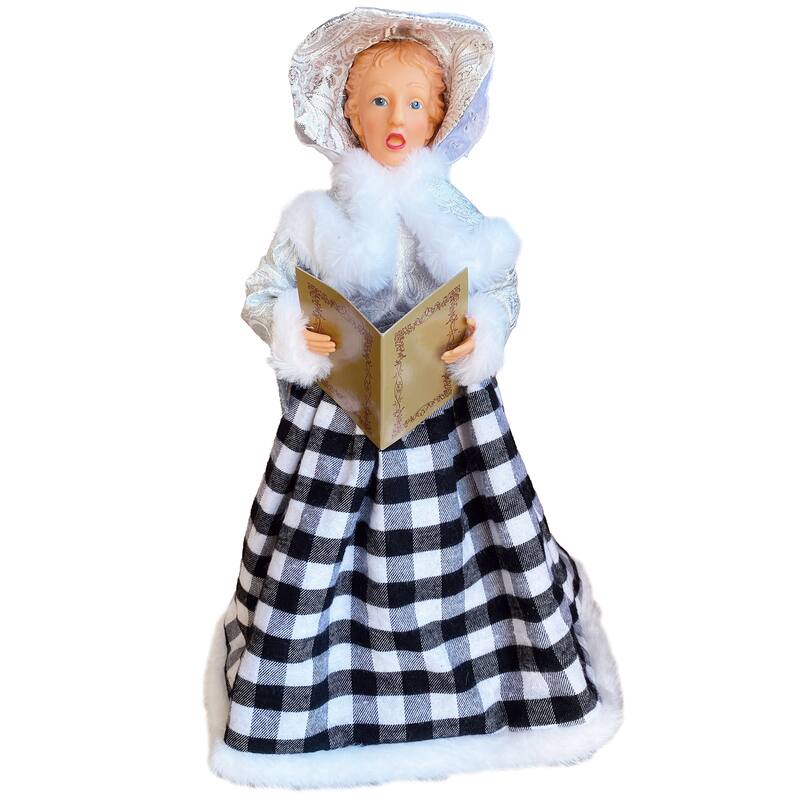 15-18" Black and White Plaid Carolers, Set of 4