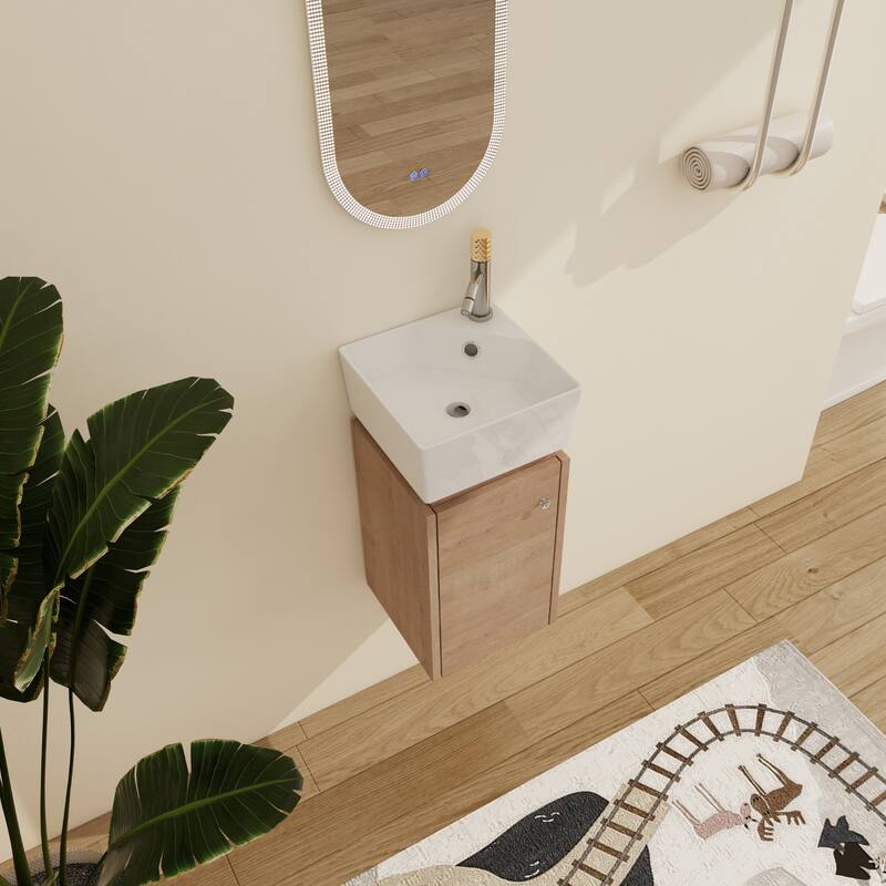 Malwee 12" Floating Bathroom Vanity, Mini Wall Mounted Bathroom Vanity with Ceramic Sink and Soft Close Door