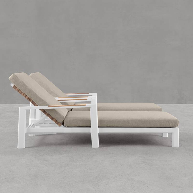 Arlo Teak & Wicker Aluminum Dual-Use Outdoor Chaise Lounge (Set of 2)