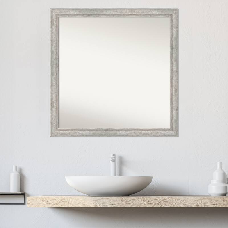Angled Non-Beveled Wood Framed Bathroom Vanity Wall Mirror