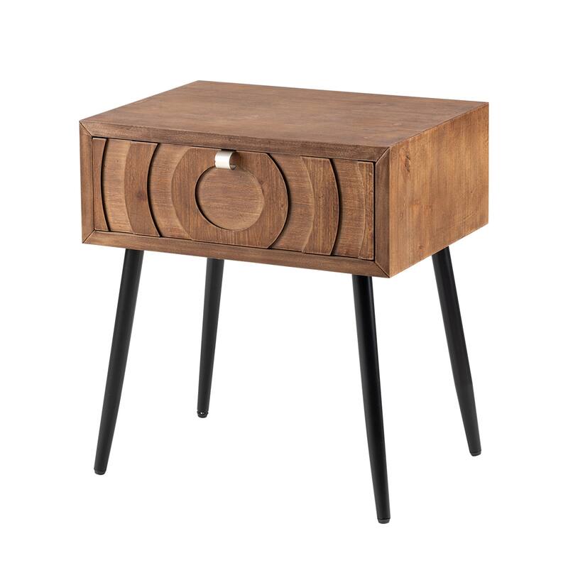 COSIEST Solid Wood Brown Nightstands w Drawers