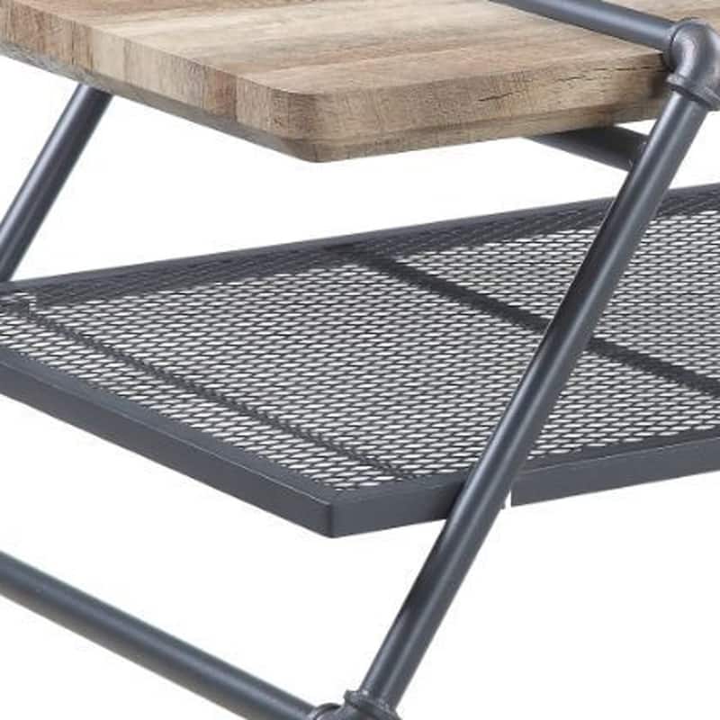 47" Metal Sled Coffee Table with Wooden Top and Shelf for Living Room - 47” x 24” x 18”