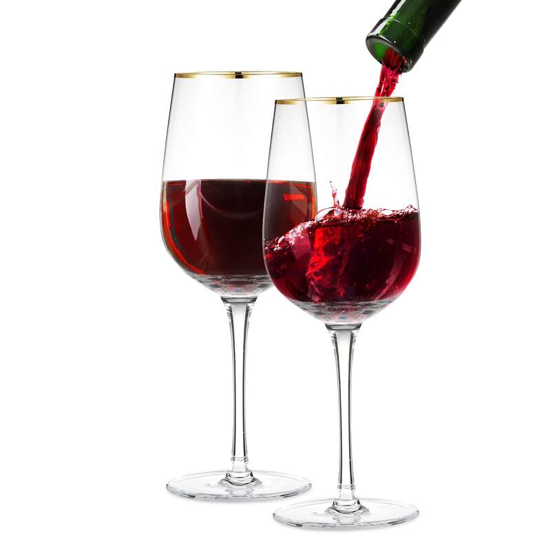 Berkware Luxurious and Elegant Long Stem Red Wine Glass with Gold Rim - Set of 2