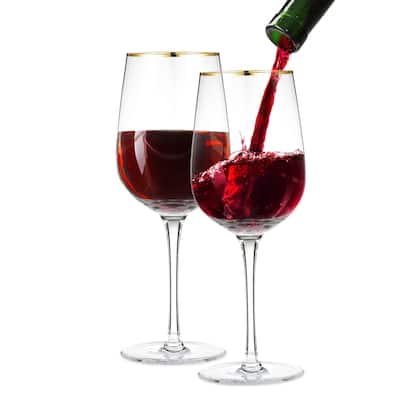 Berkware Luxurious and Elegant Long Stem Red Wine Glass with Gold Rim