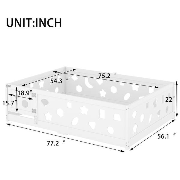 dimension image slide 0 of 2, Solid Wood Floor Bed Frame with Heightened Safety Guardrails and Door