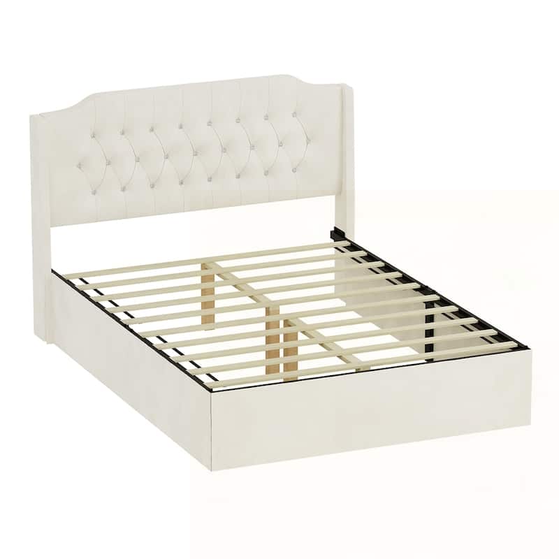 Tufted Upholstered Bed Frame with Crystal Button Accents