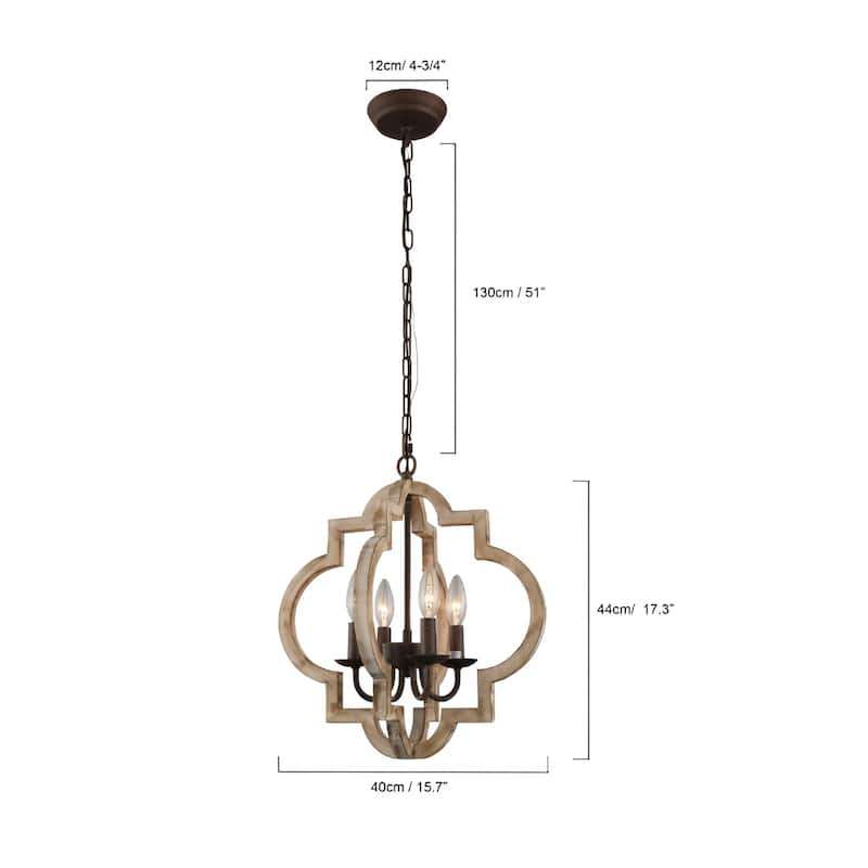 4 - Light Oil Bronzed Lantern Pendant, Wood Antique Medieval Style Geometric Chandelier - Oil Bronzed