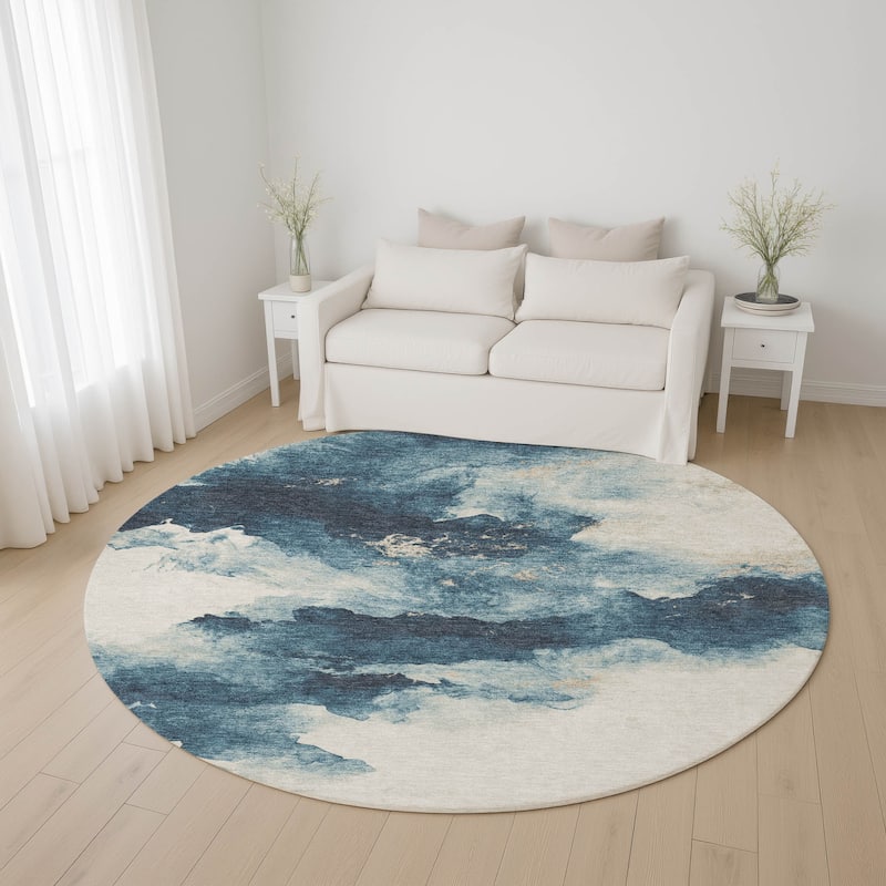 Premium Washable Super Soft Abstract Mayfield Rug - Navy - 8' x 8'