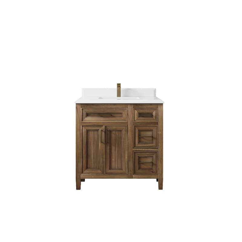 Willow Collections 36 in. W x 22 in. D Santa Monica Teak Bathroom Vanity Center with Countertop - 1.5" White Quartz - Gray Washed Teak