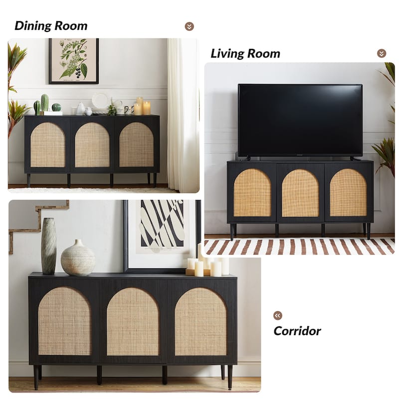 Ulysses Farmhouse Storage Rattan Sideboard with Adjustable Shelves by HULALA HOME