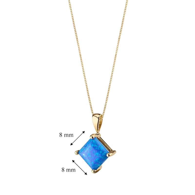 14k Yellow Gold Gold Princess Cut Created Blue Opal Pendant