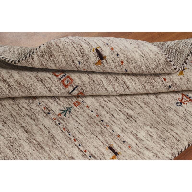 Hand Knotted Oriental 100% Wool Carpet Tribal Animal Pictorial Beige & Ivories Gabbeh Area Rug - 5' 9'' X 3' 10''