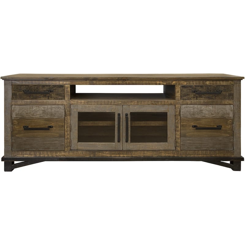 HomeRoots 76" Brown Solid Wood Cabinet Enclosed Storage Distressed TV Stand - 75.5' X '32' X '17.75