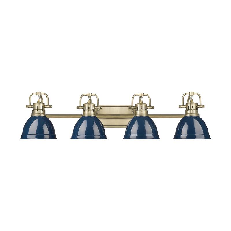 Yep by Golden Lighting Duncan 4-light Vanity in Aged Brass and Navy Blue shade