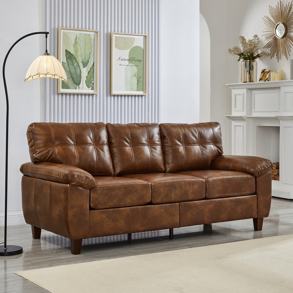 79" Modern PU Leather 3-Seater Sofa with Storage