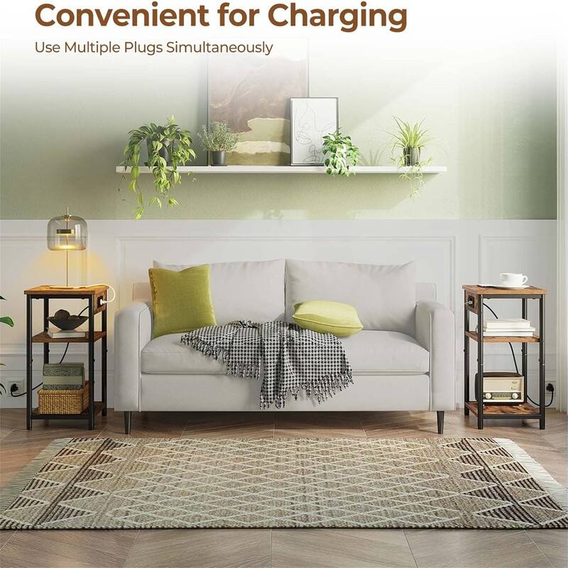 End Table with Charging Station - 11.8"D x 13.4"W x 22.8"H