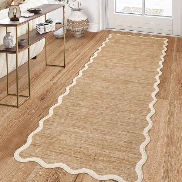 Garvee Scalloped Edge Color Blocking Bordered Area Rug - Bed Bath