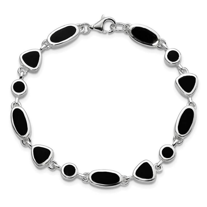Curata 925 Sterling Silver Polished Open back Fancy Lobster Closure Simulated Onyx Bracelet 8 Inch Lobster Claw