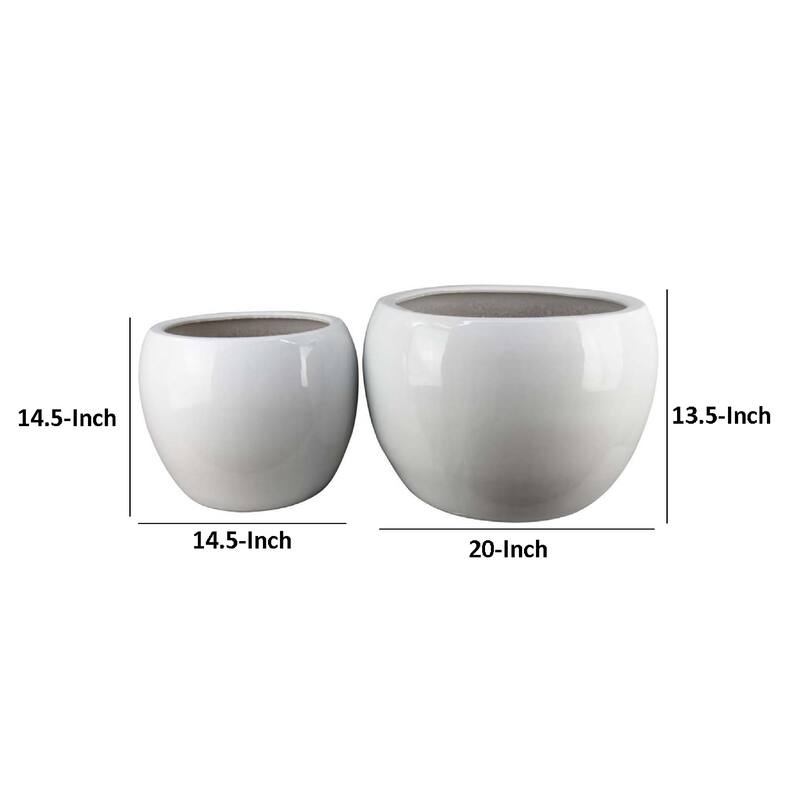 Womy Wide Decorative Planters Set of 2, Gloss White Ceramic 14 20 Inch