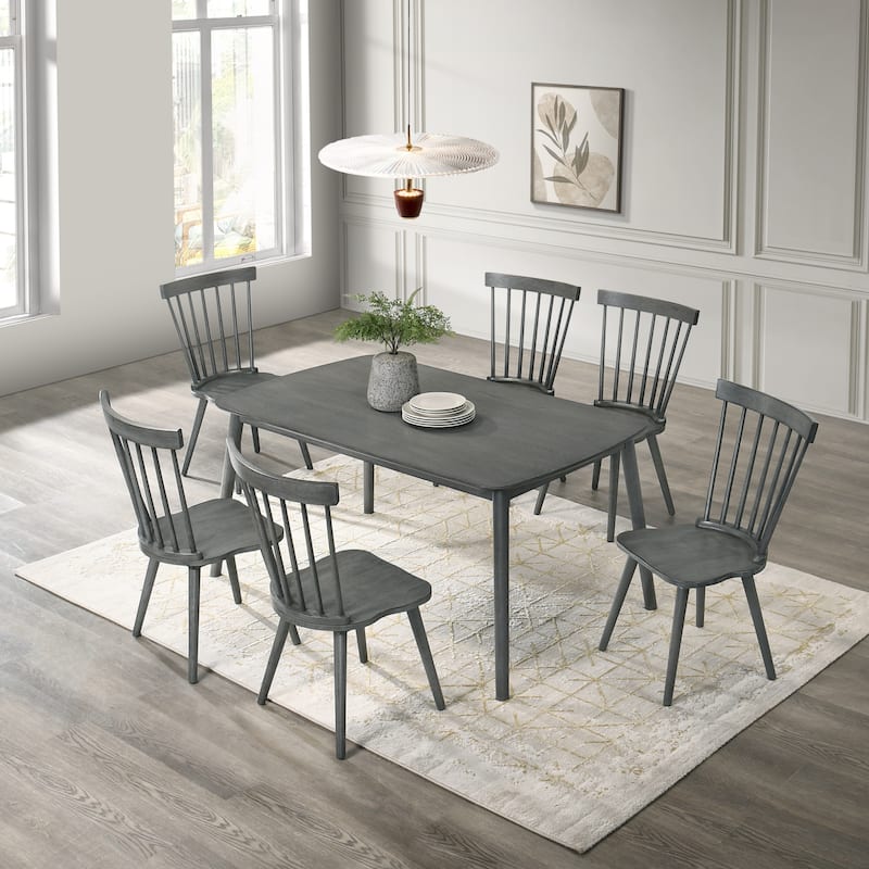 Wood Dining Chair Solid Chair Set of 2 - Grey