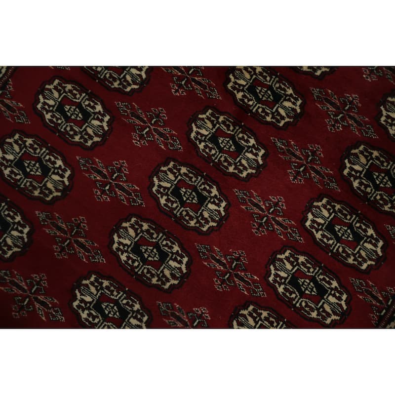 Hand Knotted Oriental 100% Wool Carpet Traditional Geometric Red Bokhara Area Rug - 5' 8'' X 4' 1''