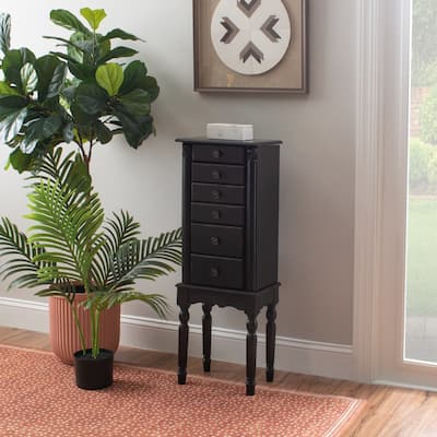 5-Drawer Wooden Jewelry Armoire with Flip Top - 37" - Black