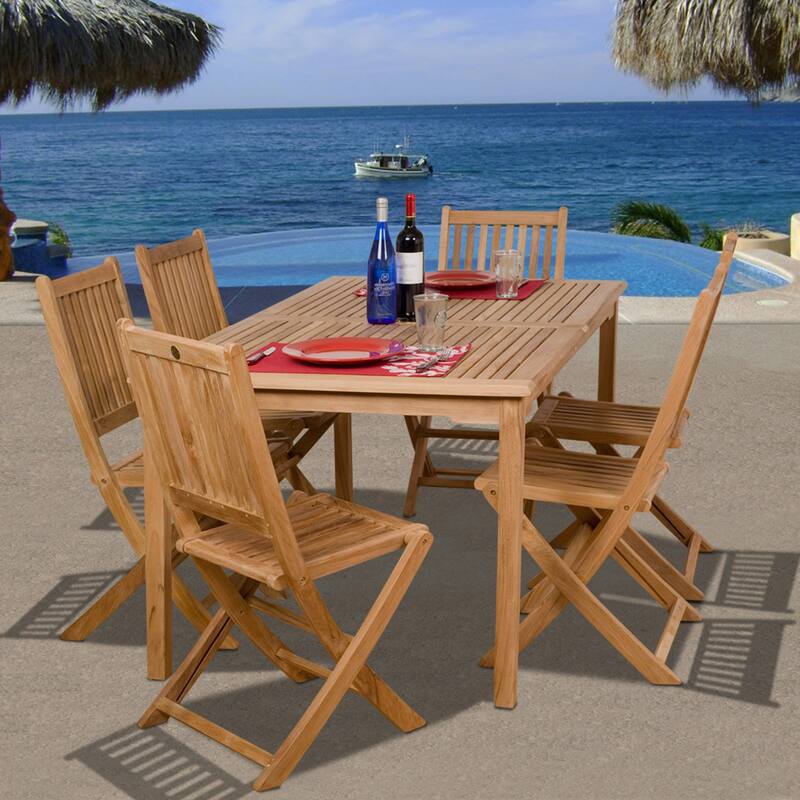 7-Piece Brown Prague Teak Rectangular Outdoor Patio Dining Set 59"